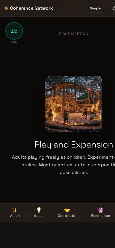 Mobile screenshot of /explore/concept — a meeting with 'Play and Expansion'