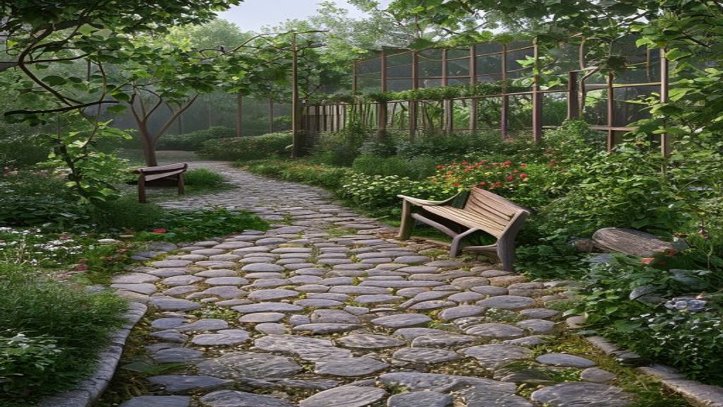 Curved earthen pathway