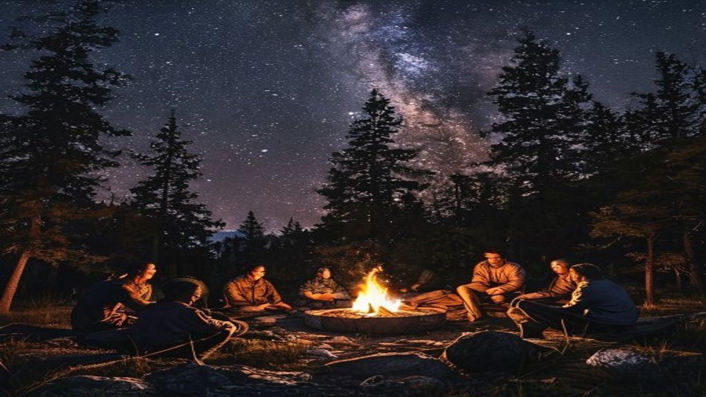 Fire circle under stars