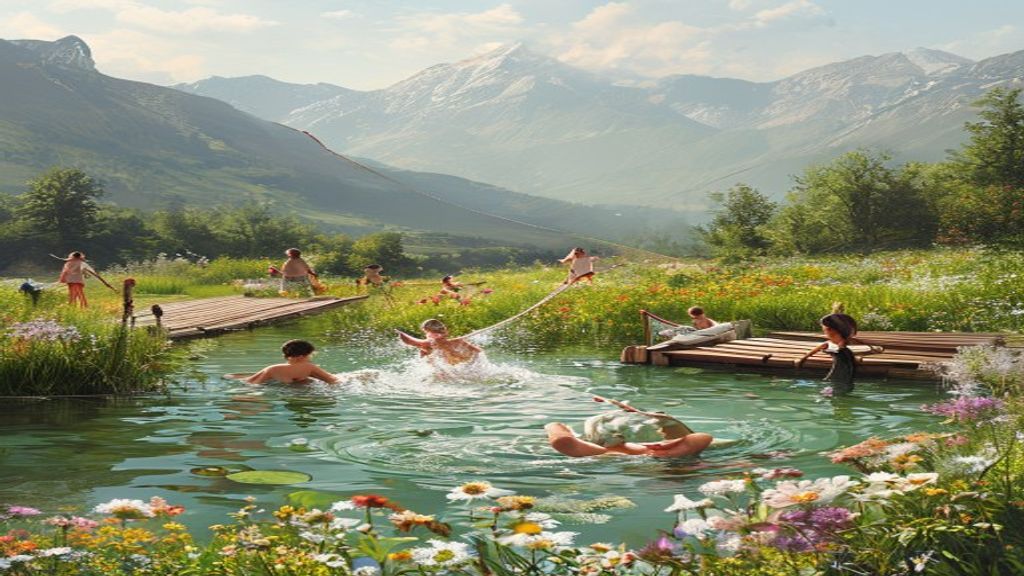 Natural water play in summer