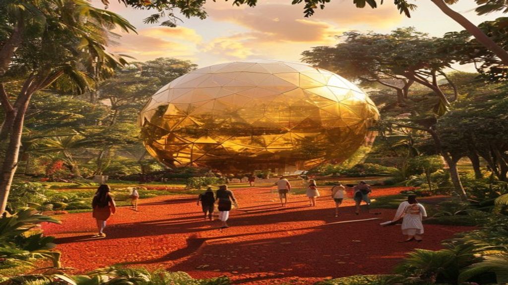 Auroville Matrimandir at golden hour